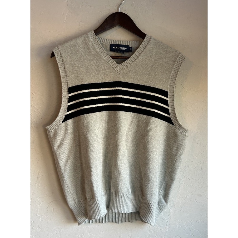 Polo Golf Ralph Lauren Sweater Vest M Striped 90s Y2K Retro Preppy Minimalist